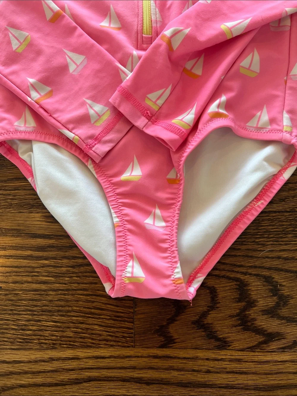Primary Pink Long Sleeve Sailboat Rashguard bathing suit.